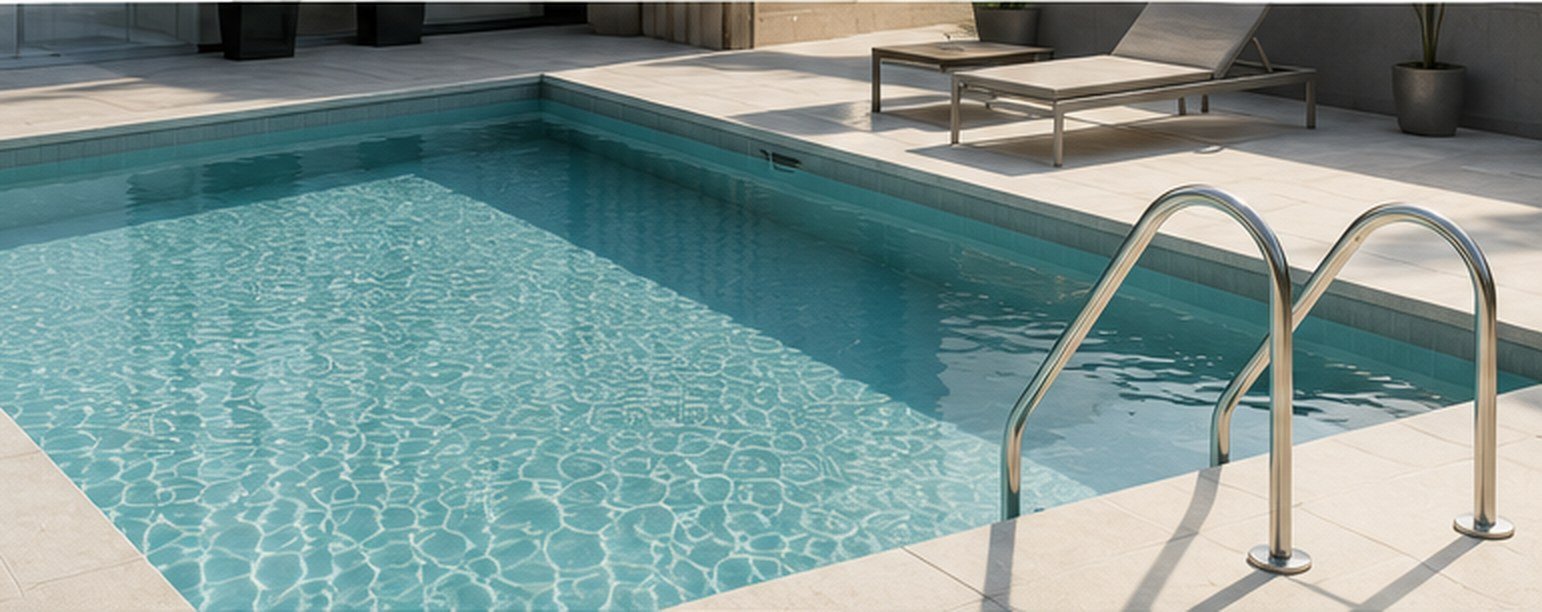 Piscina exterior y zona de solárium de la promoción